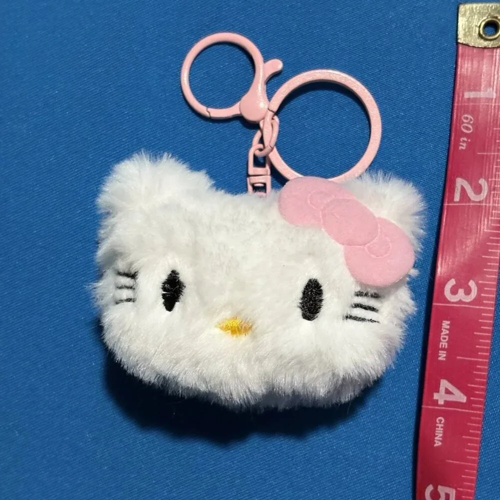 Kitty CAT pink & white Plush Key Chain Bag clip NEW